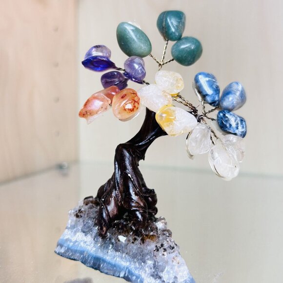 Handcrafted Gemstone Money Tree With Assorted Crystals On Amethyst Cluster - Picture 2 of 3